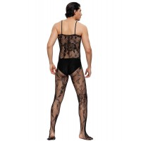 Men's Bodystocking, Floral mesh, ONE SIZE, BLACK